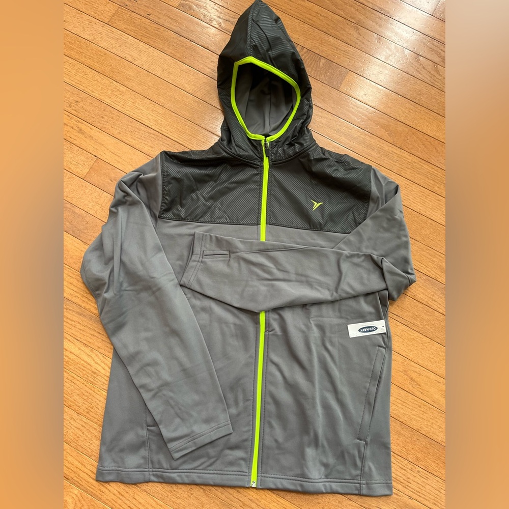 Old Navy Gray and Neon Green Hooded Jacket